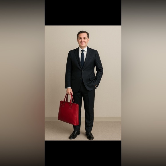 Elegant Red Leather Men's briefcase